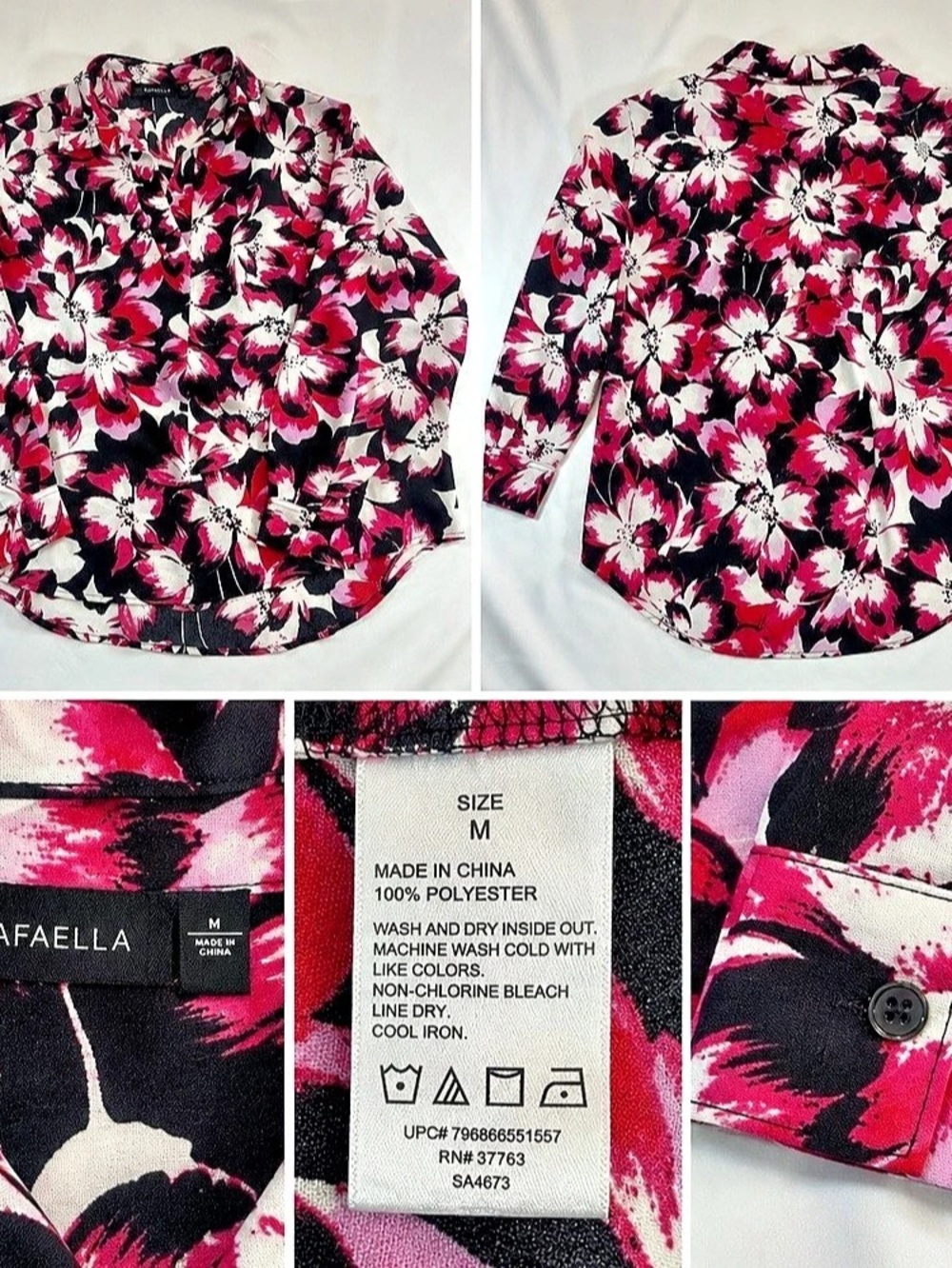 Rafaella Floral Button Down Shirt in Pink & Black Size Medium